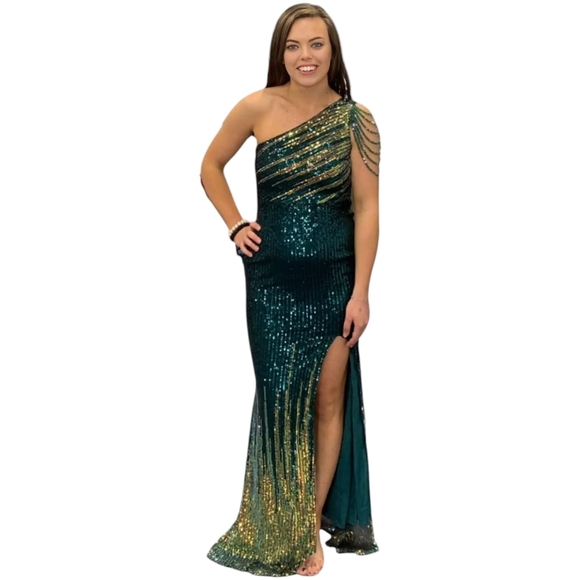 🚫SOLD🚫 Missord One Shoulder Beaded Sleeve Gradient Sequin Dress - Picture 7 of 16